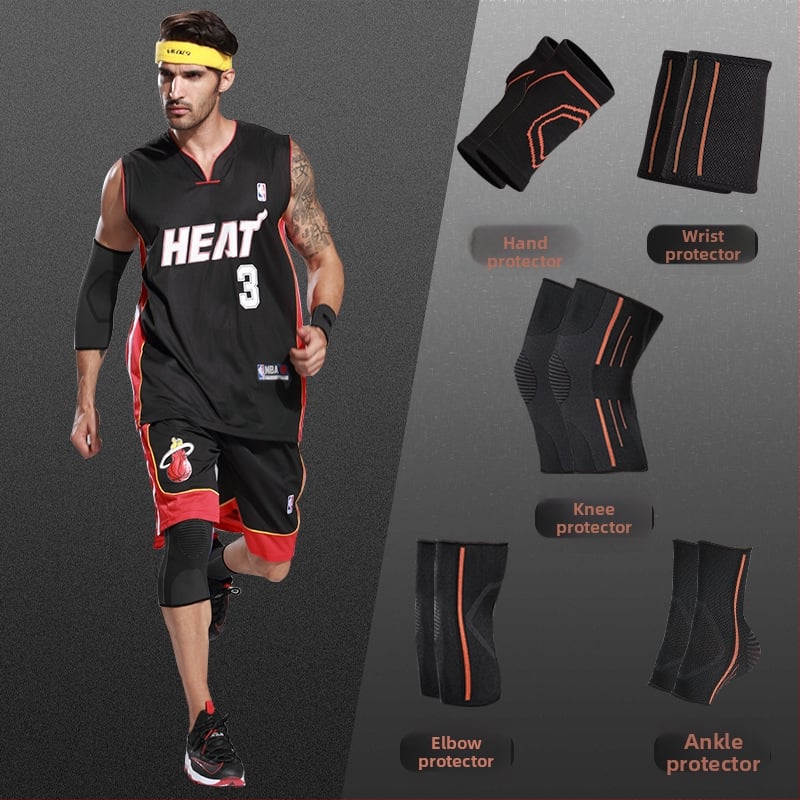 Спортен комплект предпазители: длан, китка, лакът, коляно и глезен | Материали: найлон, полиестер, спандекс | Подходящ за баскетбол и тренировки по футбол