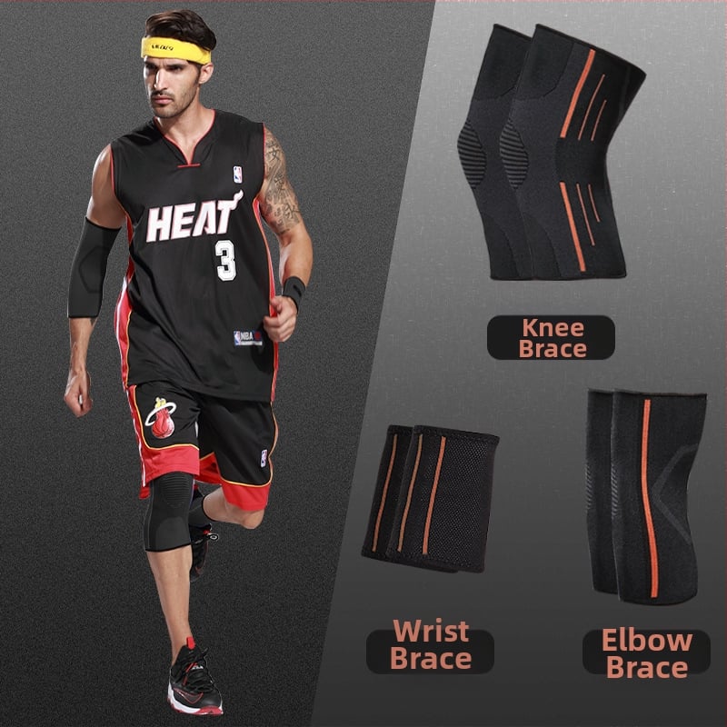 Спортен комплект предпазители: длан, китка, лакът, коляно и глезен | Материали: найлон, полиестер, спандекс | Подходящ за баскетбол и тренировки по футбол