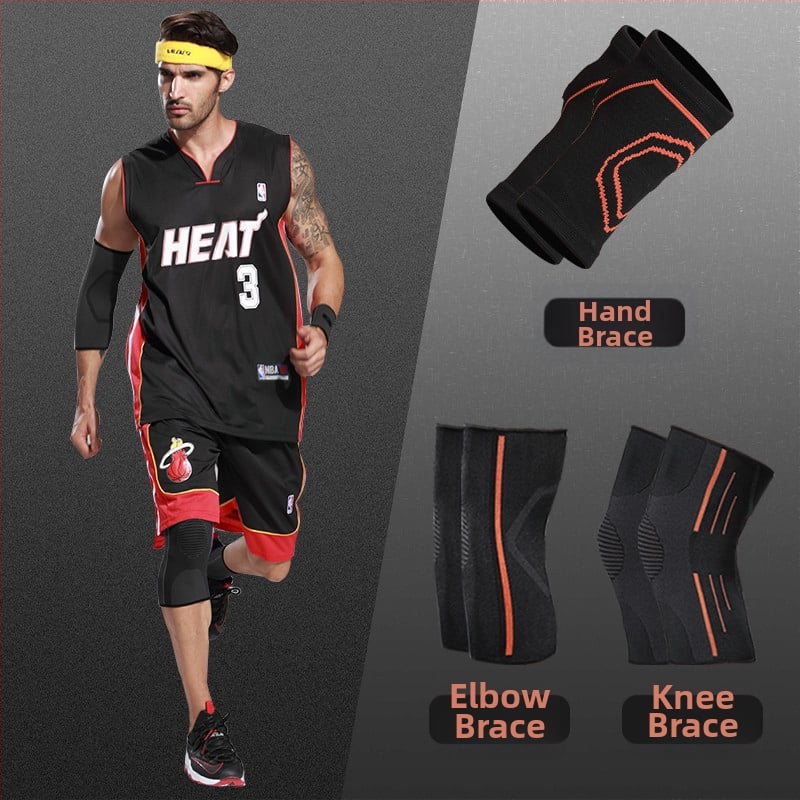 Спортен комплект предпазители: длан, китка, лакът, коляно и глезен | Материали: найлон, полиестер, спандекс | Подходящ за баскетбол и тренировки по футбол