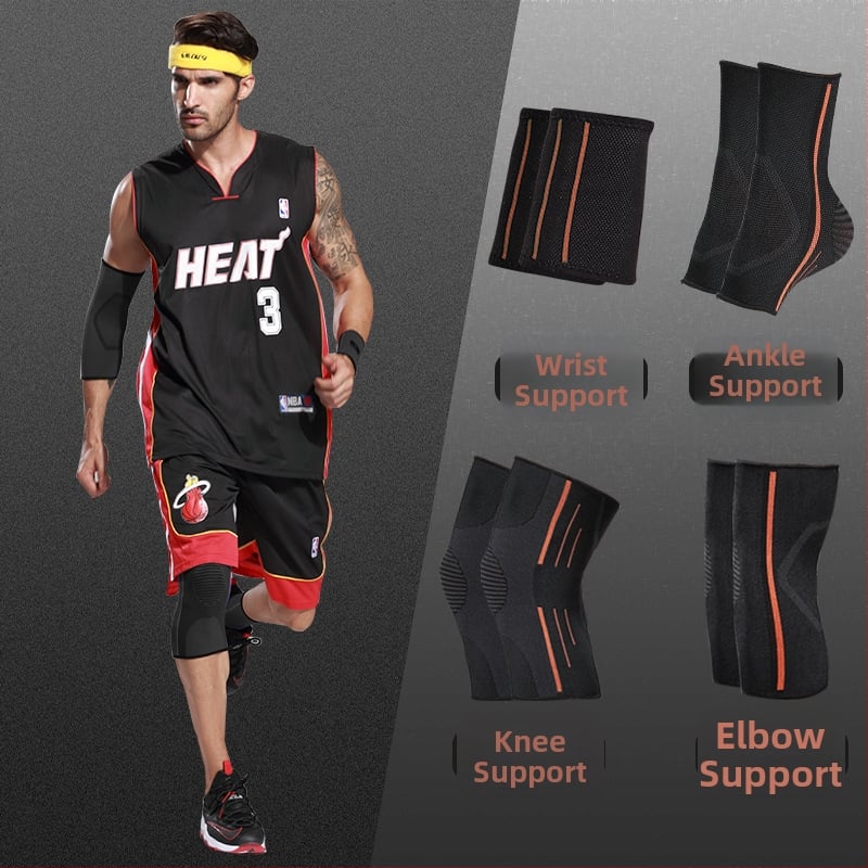 Спортен комплект предпазители: длан, китка, лакът, коляно и глезен | Материали: найлон, полиестер, спандекс | Подходящ за баскетбол и тренировки по футбол