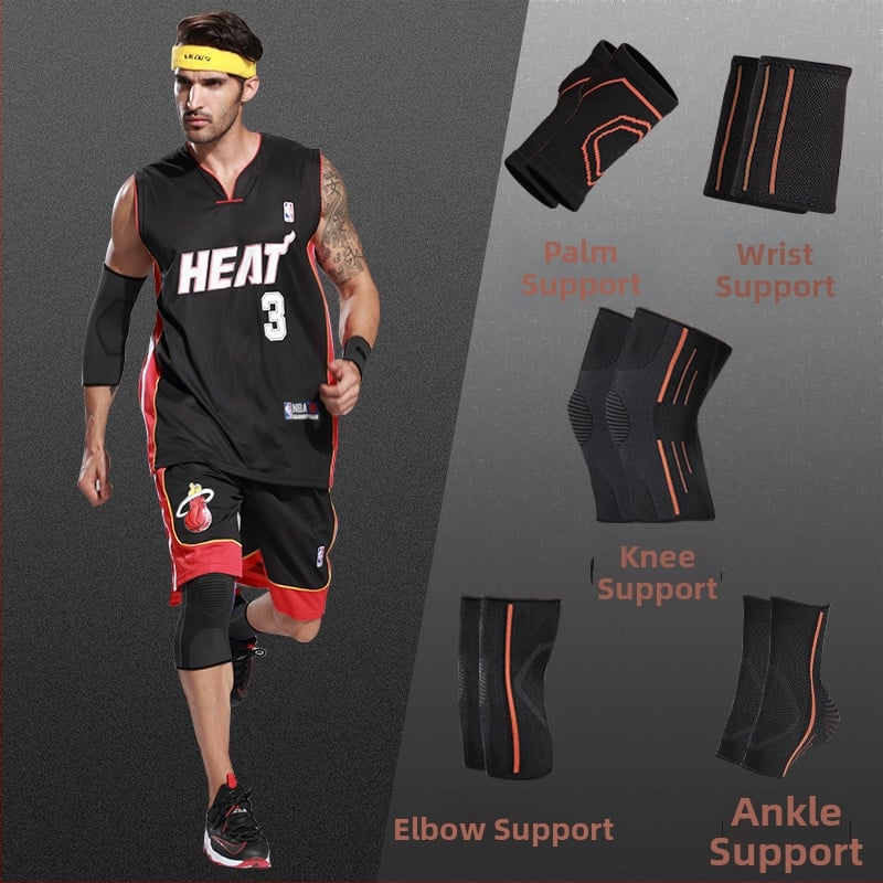Спортен комплект предпазители: длан, китка, лакът, коляно и глезен | Материали: найлон, полиестер, спандекс | Подходящ за баскетбол и тренировки по футбол