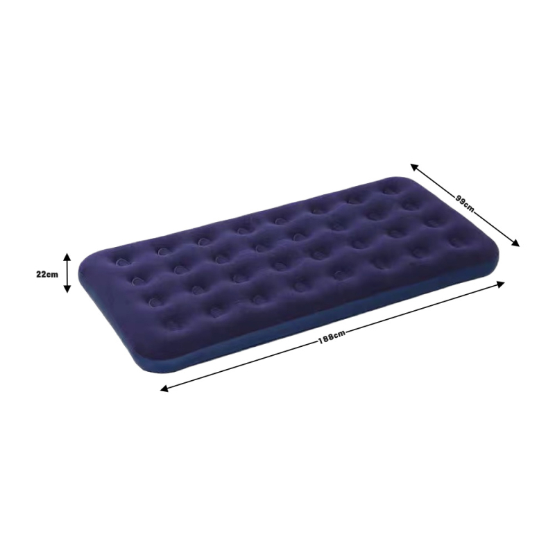 Надуваемо легло за къмпинг с флокирана повърхност, преносимо и устойчиво на влага (Тегло: прибл. 1.85–2.7 кг; Носим капацитет: 250 кг; Повърхност: флокирана; Материал: PVC)