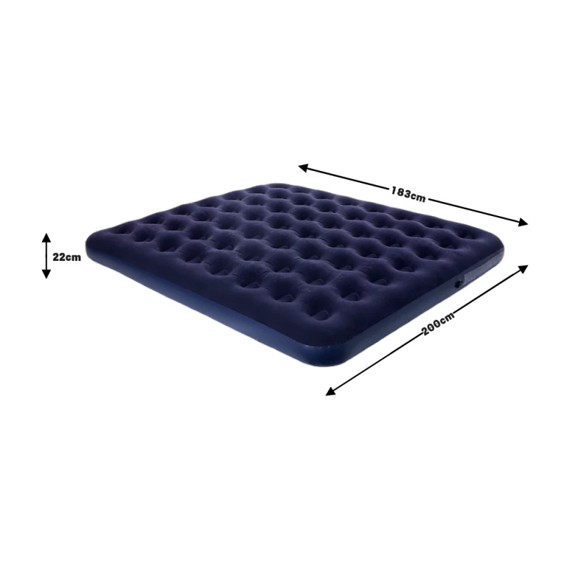 Надуваемо легло за къмпинг с флокирана повърхност, преносимо и устойчиво на влага (Тегло: прибл. 1.85–2.7 кг; Носим капацитет: 250 кг; Повърхност: флокирана; Материал: PVC)