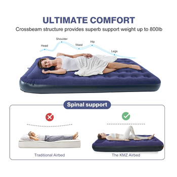 Къмпинг надуваем матрак с флокирана повърхност, ръчно надуване, външна помпа, макс. товароподемност 200 кг, включена възглавница