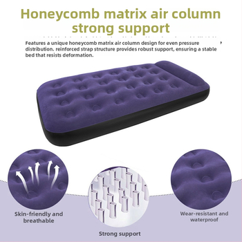 Telkimise täispuhutav voodi flokiga pinnaga, manuaalne täitmine, välis pump, maksimaalne koormus 200 kg, padi kaasas