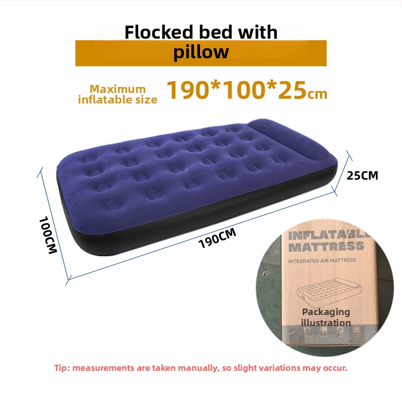 Telkimise täispuhutav voodi flokiga pinnaga, manuaalne täitmine, välis pump, maksimaalne koormus 200 kg, padi kaasas