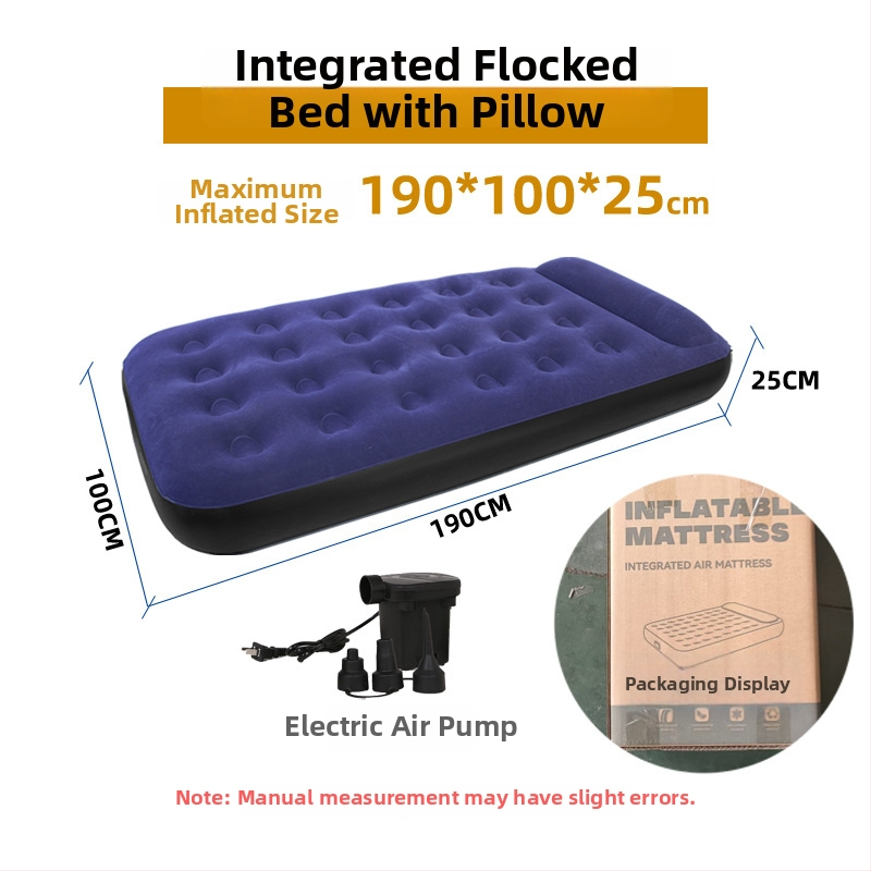 Telkimise täispuhutav voodi flokiga pinnaga, manuaalne täitmine, välis pump, maksimaalne koormus 200 kg, padi kaasas