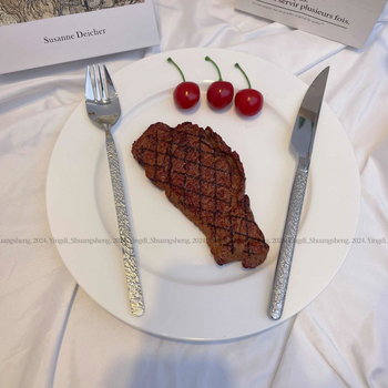 304 nerūdijančio plieno peiliai, šaukštai ir šakutės komplektas su akmens tekstūra, Europos stilius, tvirti rankenos, įtrauktas desertinis šaukštas