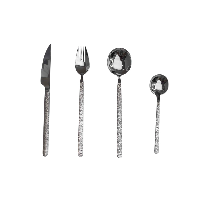 304 nerūdijančio plieno peiliai, šaukštai ir šakutės komplektas su akmens tekstūra, Europos stilius, tvirti rankenos, įtrauktas desertinis šaukštas