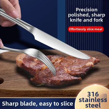 316 nerūdijančio plieno trijų dalių stalo įrankių rinkinys: peilis, šakutė ir šaukštas, veidrodinis poliravimas, paprastas stilius