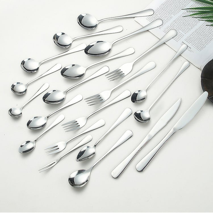 Peilių, šaukštų ir šakutų rinkinys šiaurės stiliuje, iš 410 nerūdijančio plieno, veidrodinis poliravimas, rankų darbo su pritaikytu apdorojimu.