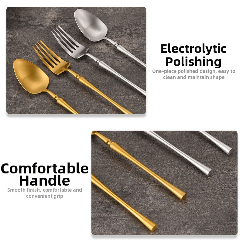 Nažu, dakšu un karotes komplekts no 304 nerūsējošā tērauda ar šauru vidukli, ūdens pulēšana, Korejas stil