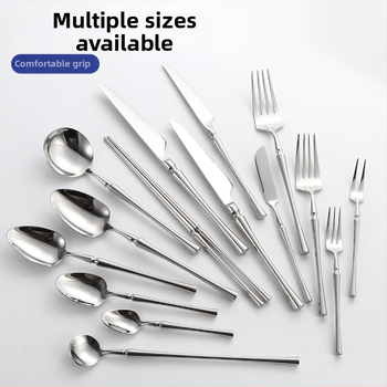 Šešių dalių stalo įrankių rinkinys iš 304 nerūdijančio plieno su veidrodiniu paviršiumi, šiaurietiškas minimalistinis stilius, logotipo atspausdinimas galimas