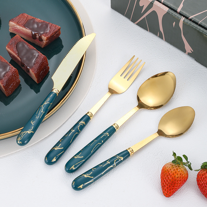 Peilių, šakutų ir šaukštų rinkinys, 24 vnt., 410 nerūdijančio plieno, marmoro raštas, veidrodinis poliravimas