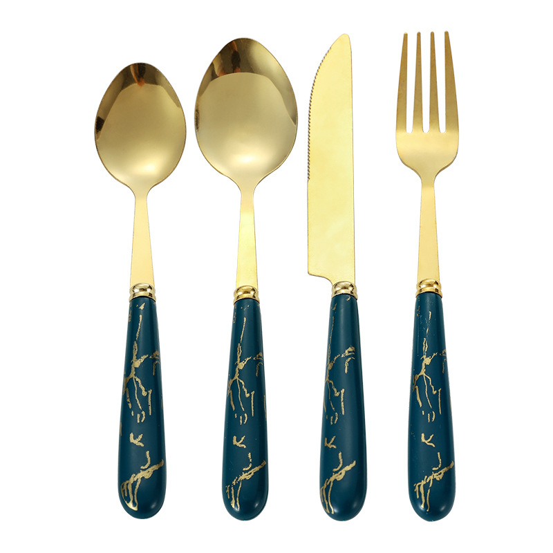 Peilių, šakutų ir šaukštų rinkinys, 24 vnt., 410 nerūdijančio plieno, marmoro raštas, veidrodinis poliravimas