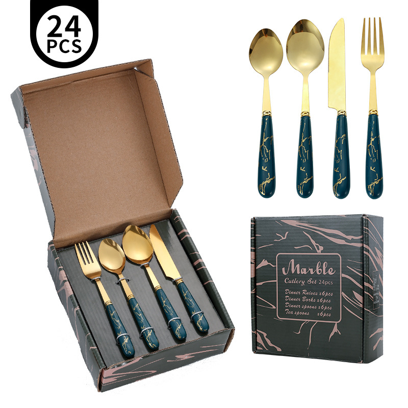 Peilių, šakutų ir šaukštų rinkinys, 24 vnt., 410 nerūdijančio plieno, marmoro raštas, veidrodinis poliravimas