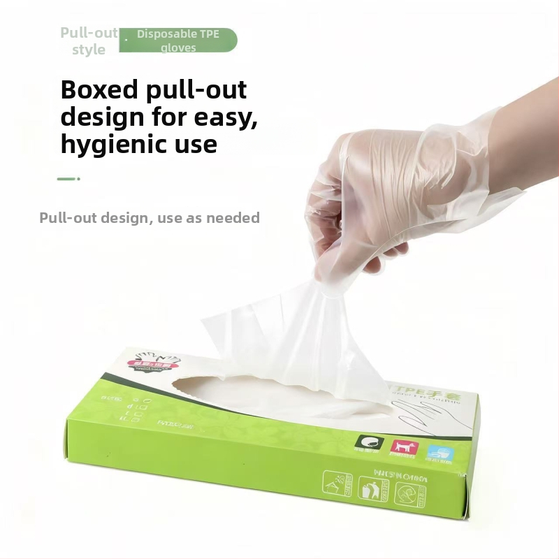 Vienreizējās PE cimdi, caurspīdīgi, pretslīdējošas, standarta biezums