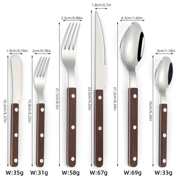 7 dalių vakarietiško stalo įrankių rinkinys iš 304 nerūdijančio plieno, veidrodinis poliravimas, rankų darbo, medžio raižinio rankena