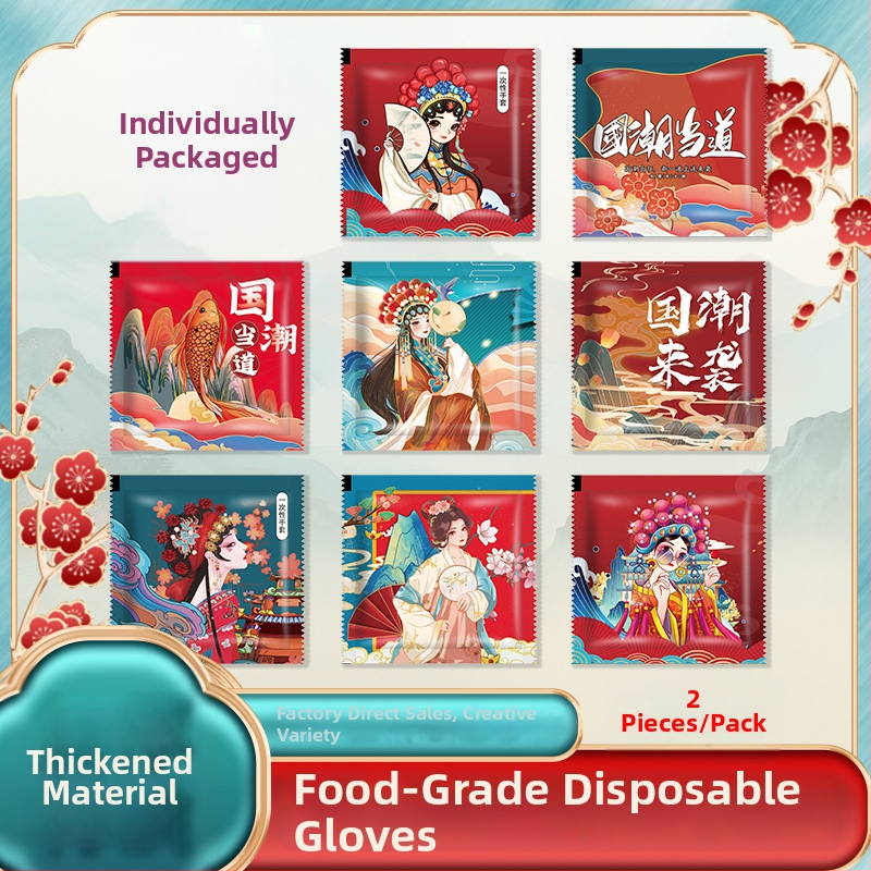 Vienkartinės pirštinės su logotipo spauda, individualiai supakuotos, storos, skirtos maitinimui ir omarų pristatymui, plastikas PE, skaidrios, maisto kokybei