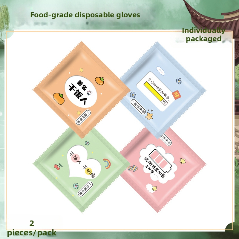 Vienkartinės pirštinės su logotipo spauda, individualiai supakuotos, storos, skirtos maitinimui ir omarų pristatymui, plastikas PE, skaidrios, maisto kokybei