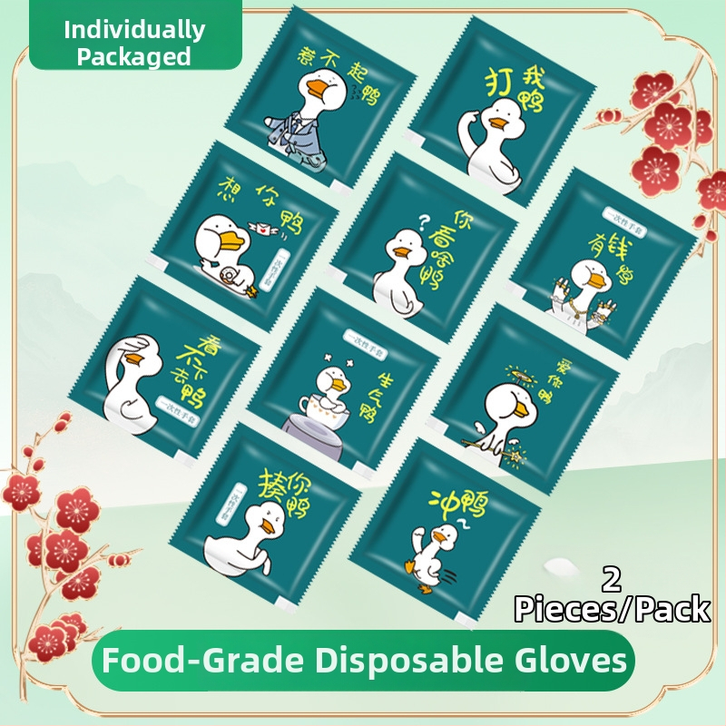 Vienkartinės pirštinės su logotipo spauda, individualiai supakuotos, storos, skirtos maitinimui ir omarų pristatymui, plastikas PE, skaidrios, maisto kokybei