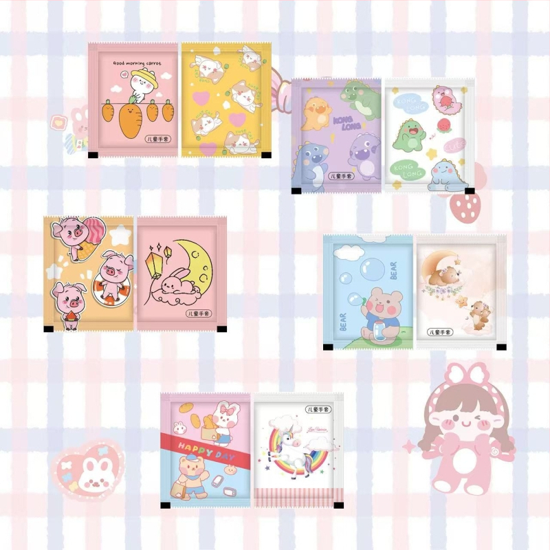 Vienkartinės pirštinės su logotipo spauda, individualiai supakuotos, storos, skirtos maitinimui ir omarų pristatymui, plastikas PE, skaidrios, maisto kokybei