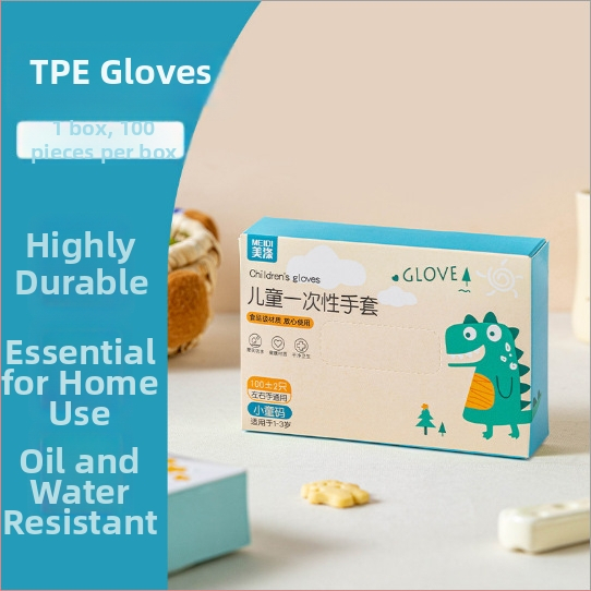 Vaikų vienkartinės pirštinės, maisto kokybės TPE, dėžutėje, priešslydis, storis 0,05–0,1 mm