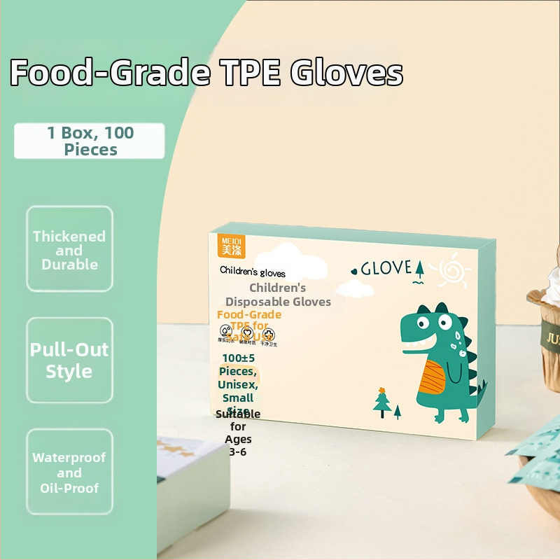 Vaikų vienkartinės pirštinės, maisto kokybės TPE, dėžutėje, priešslydis, storis 0,05–0,1 mm