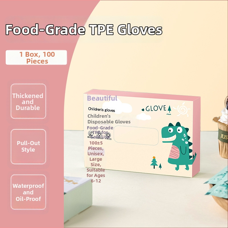 Vaikų vienkartinės pirštinės, maisto kokybės TPE, dėžutėje, priešslydis, storis 0,05–0,1 mm