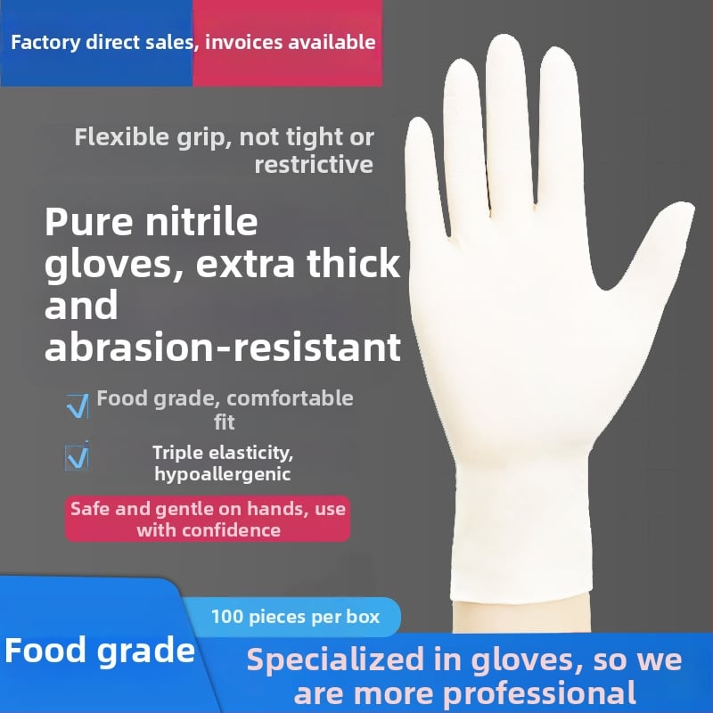 Vienkartinės nitrilinės pirštinės maisto pramonei, anti-slip, storis 0.2-0.3 mm, vientisas dizainas, privatūs ženklinimo sprendimai