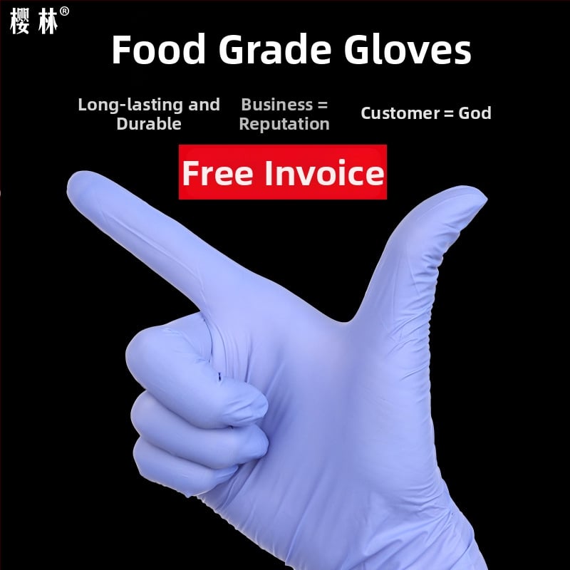 Vienkartinės nitrilinės pirštinės maisto pramonei, anti-slip, storis 0.2-0.3 mm, vientisas dizainas, privatūs ženklinimo sprendimai