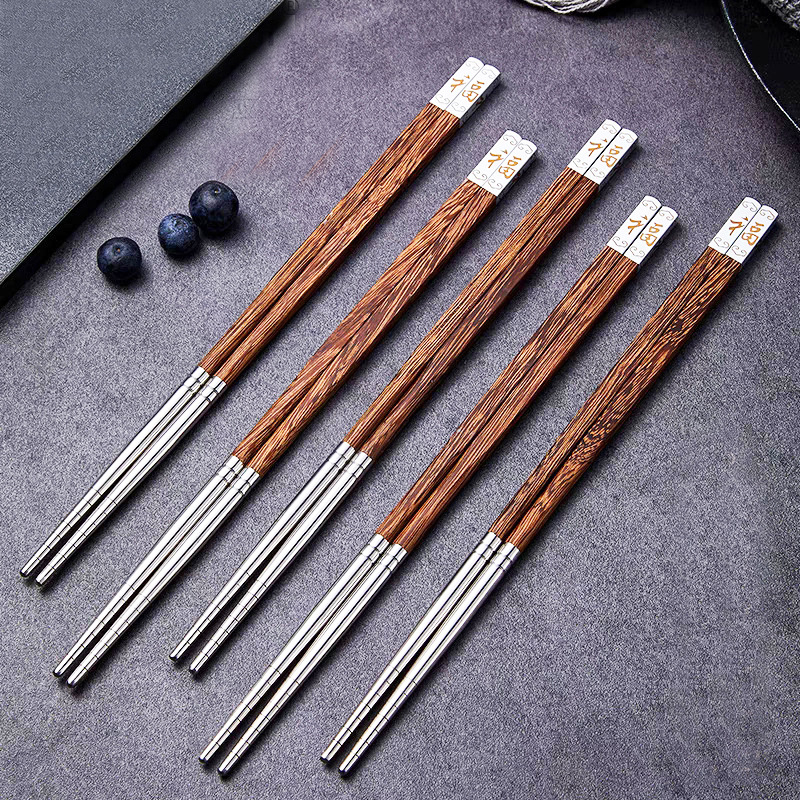 Set za blagovanje od drva i 304 nehrđajućeg čelika, svijetlo luksuzan stil, Fu uzorak, 2/5/10 pari u darovnoj kutiji