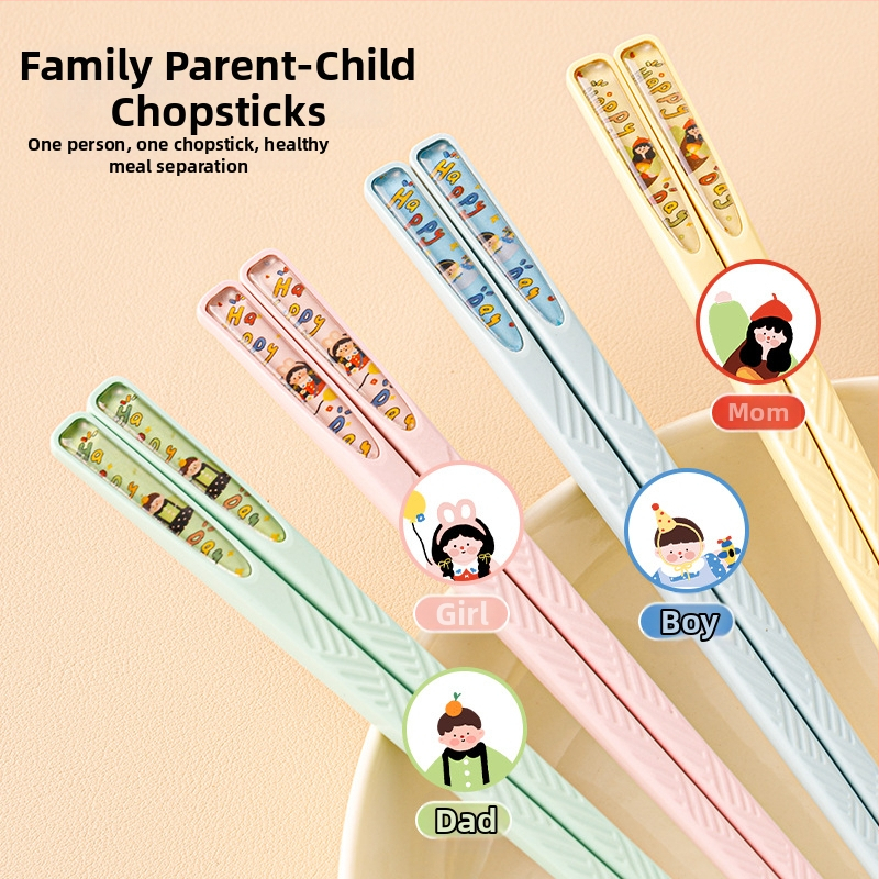 Štapići za jelo od legure, set od 4 para, antibakterijski, otporni na plijesan i protuklizni, sladak karikaturni stil