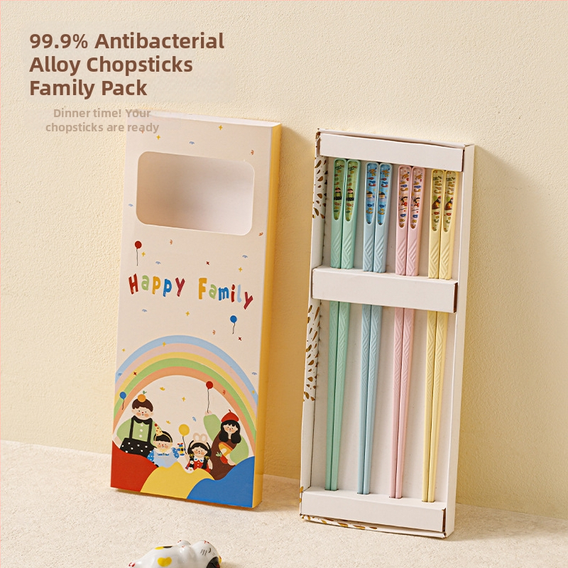 Štapići za jelo od legure, set od 4 para, antibakterijski, otporni na plijesan i protuklizni, sladak karikaturni stil