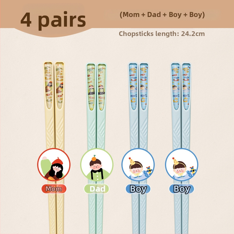 Štapići za jelo od legure, set od 4 para, antibakterijski, otporni na plijesan i protuklizni, sladak karikaturni stil