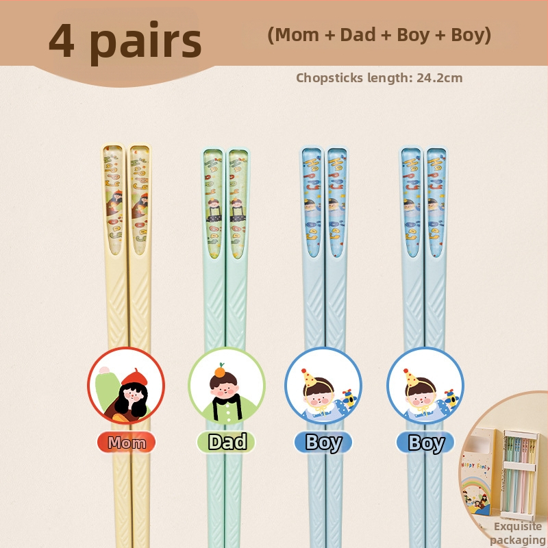 Štapići za jelo od legure, set od 4 para, antibakterijski, otporni na plijesan i protuklizni, sladak karikaturni stil