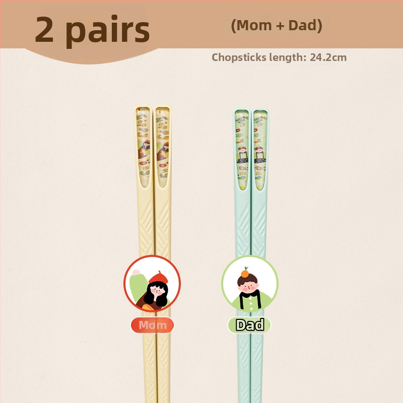 Štapići za jelo od legure, set od 4 para, antibakterijski, otporni na plijesan i protuklizni, sladak karikaturni stil