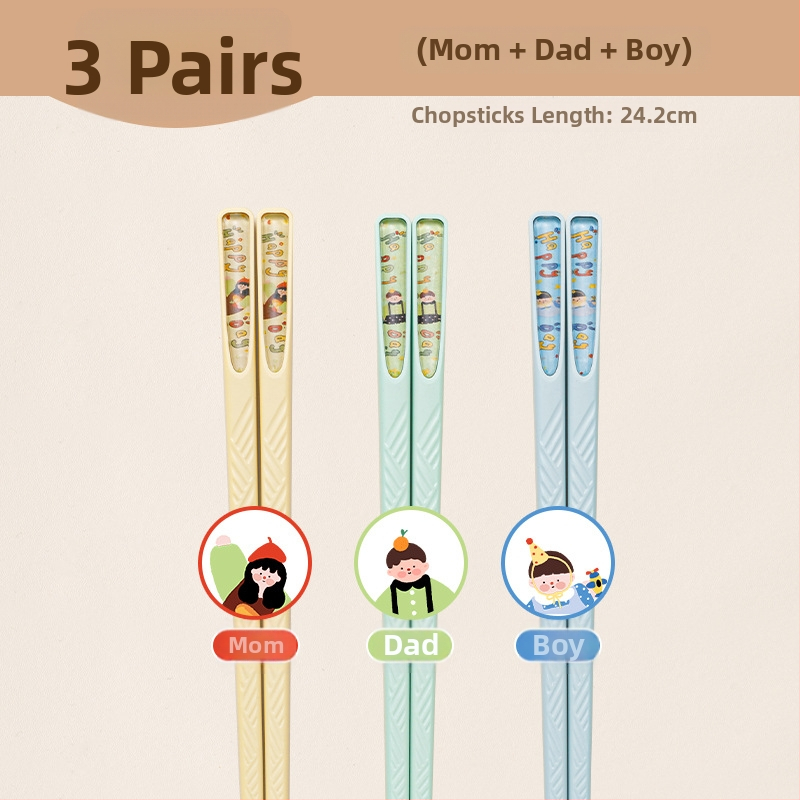 Štapići za jelo od legure, set od 4 para, antibakterijski, otporni na plijesan i protuklizni, sladak karikaturni stil