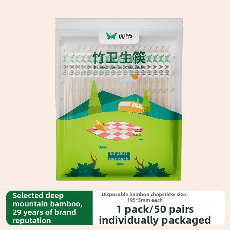 Double Gun vienkartinės bambuko lazdelės, karbonizuotos, apvalios, keturių dalių rinkinys, atskirose pakuotėse