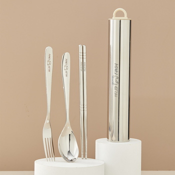 Nerūdijančio plieno nešiojamas 3 dalių stalo įrankių rinkinys – šaukštas, šakutė ir lazdelės, 304 nerūdijantis plienas, veidrodinis poliravimas, Ins stilius