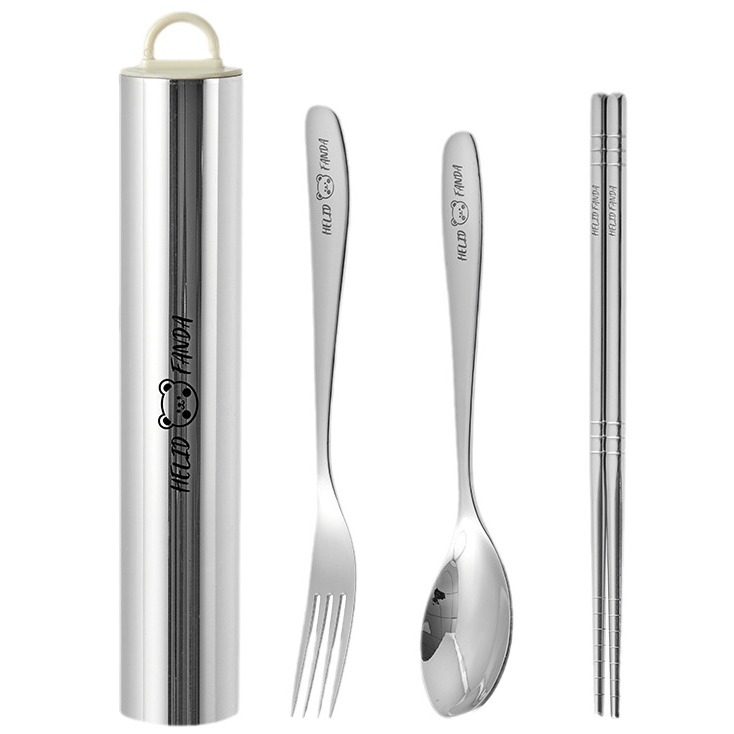 Nerūdijančio plieno nešiojamas 3 dalių stalo įrankių rinkinys – šaukštas, šakutė ir lazdelės, 304 nerūdijantis plienas, veidrodinis poliravimas, Ins stilius