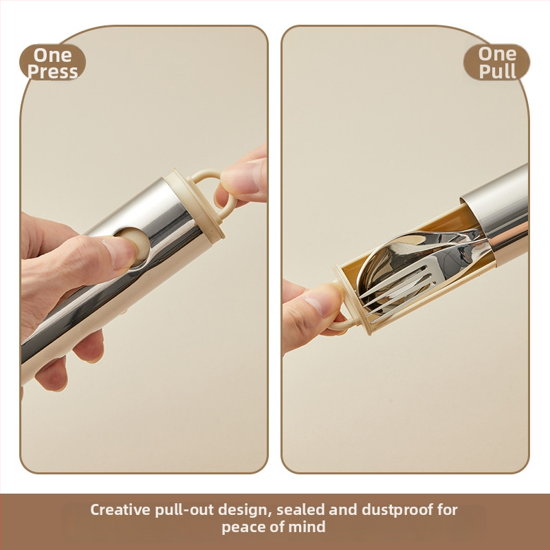 Pārvadājamais nerūsējošā tērauda 3 daļu ēdiena komplekts – karote, dakša un nūjiņas, 304 nerūsējošais tērauds, spoguļots pulējums, Ins stils