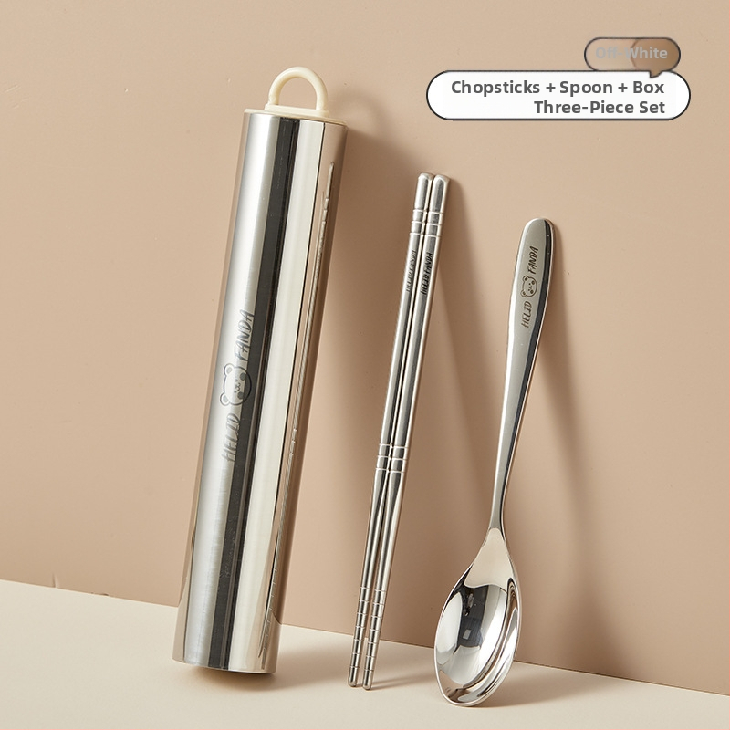 Nerūdijančio plieno nešiojamas 3 dalių stalo įrankių rinkinys – šaukštas, šakutė ir lazdelės, 304 nerūdijantis plienas, veidrodinis poliravimas, Ins stilius