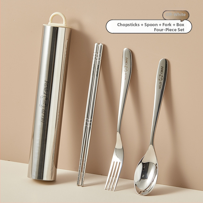 Nerūdijančio plieno nešiojamas 3 dalių stalo įrankių rinkinys – šaukštas, šakutė ir lazdelės, 304 nerūdijantis plienas, veidrodinis poliravimas, Ins stilius