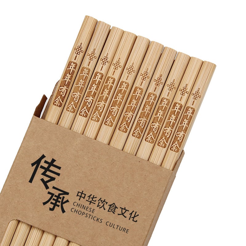 Bambuko lazdelės, 10 porų, be dažų ir be vaško, 24 cm ilgio, graviruotas raštas