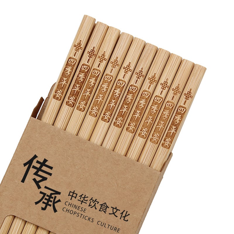 Bambuko lazdelės, 10 porų, be dažų ir be vaško, 24 cm ilgio, graviruotas raštas