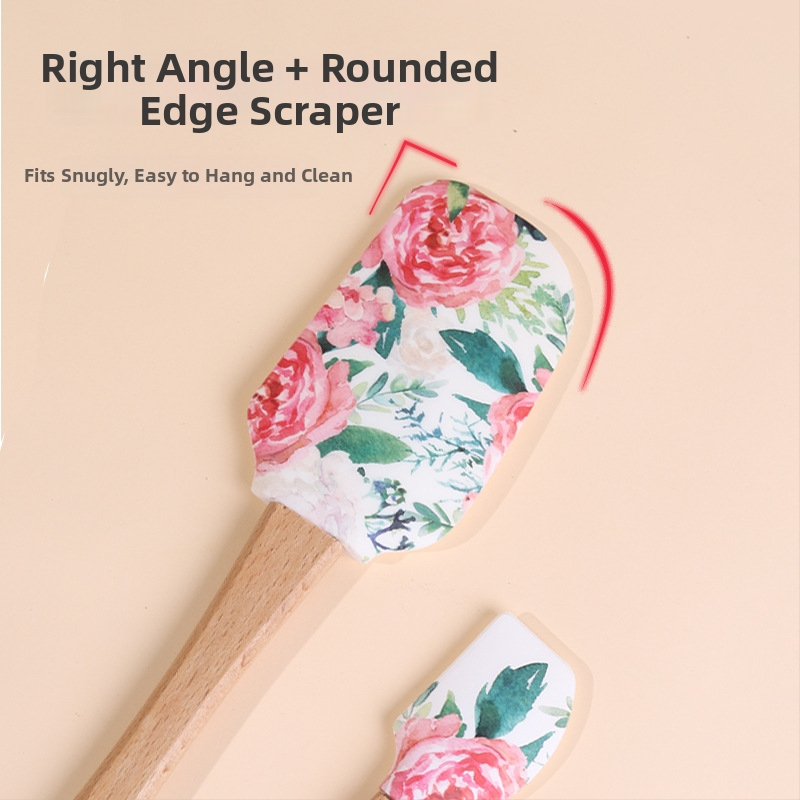 Silikoninių spatulių rinkinys su medinėmis rankenomis kepimui