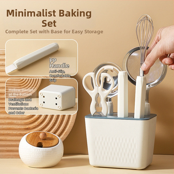 Zhituo nerūdijančio plieno 6 dalių kepimo įrankių rinkinys su baze, kiaušinių plakiklis, miltų sietas, kiaušinių sietelis, vaisių peilis ir žirklės