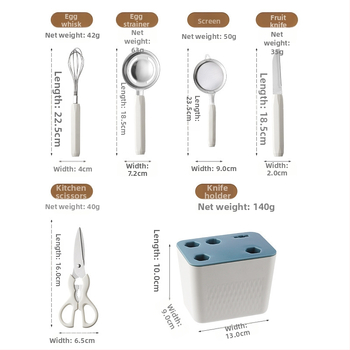 Zhituo nerūdijančio plieno 6 dalių kepimo įrankių rinkinys su baze, kiaušinių plakiklis, miltų sietas, kiaušinių sietelis, vaisių peilis ir žirklės
