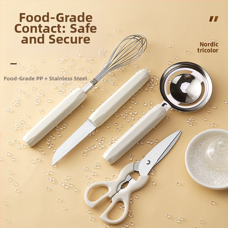 Zhituo nerūsējošā tērauda 6 gadu cepšanas rīku komplekts ar pamatu, olu putotājs, miltu siets, olu siets, augļu nazis un šķēres